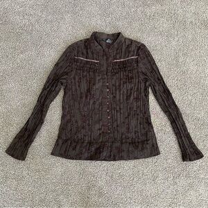 Antilia Femme Cottagecore Ruffle Button Front Shirt Women Large Boho Y2K Crinkle